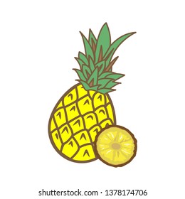Whole pineapple with sliced. Fruit background. Summertime. vitamins