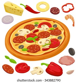 Whole Pizza Ingredients Vector Flat Illustration Stock Vector (Royalty ...