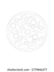 Whole pizza isolated on white. Stock vector illustration. Food delivery, logo, background, menu.