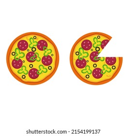 Whole pizza with salami. Fast Food Illustration