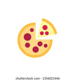 Whole pizza with slice flat icon, vector sign, Pizza top view colorful pictogram isolated on white. Symbol, logo illustration. Flat style design