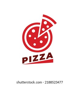 Whole pizza with slice. Italian fast food symbol, logo illustration. Vector graphics