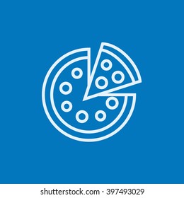 Whole pizza with slice line icon.