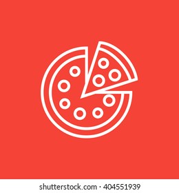 Whole pizza with slice line icon.