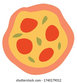 whole pizza with tomatoes, flat, isolated object on a white background, vector illustration,