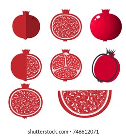 Whole pomegranate design juicy fresh fruit icon. Raw pomegranate flat cartoon vector illustration template.