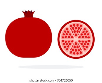 Whole pomegranate fruit and pomegranate fruit in a section vector flat material design isolated on white