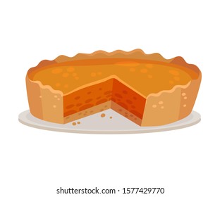 Whole Pumkin Pie With One Piece Cut off Vector Illustration