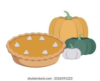 whole pumpkin pie with pumpkin decorations.