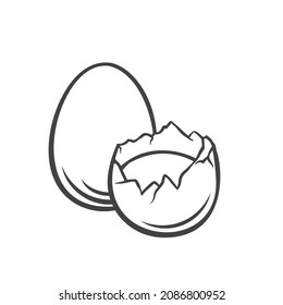 Whole and raw broken chicken eggs outline drawn vector illustration.