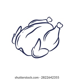 Whole Raw Chicken Carcass Hand Drawn Line Art Vector Illustration