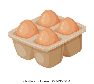 Whole Raw Uncooked Egg with Brown Shell in Carton Package Vector Illustration