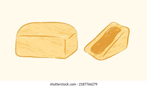 Whole rectangle and slice pineapple cakes in vector flat illustration
