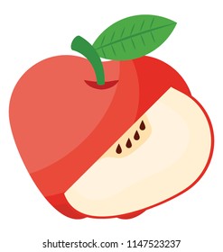 
Whole red apple fruit with slice, flat vector icon 
