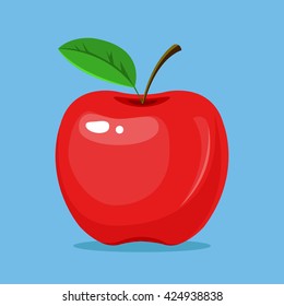 Whole red apple. Vector flat cartoon illustration