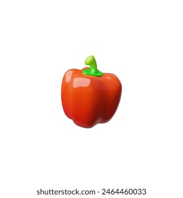 Whole red bell pepper 3D style vector illustration. Glossy ripe vegetable icon isolated on white. Salad ingredient, natural healthy organic plant food. Volumetric farm game asset