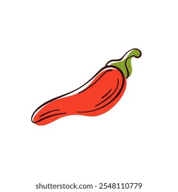 Ganze rote scharfe Paprika rot im flachen Stil. Vintage-Design für Druck, Menü, Gemüseladen. Einzeln auf weißem Hintergrund.