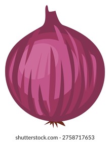 Whole red onion isolated on white background, fresh vegetable ingredient for cooking, vector illustration