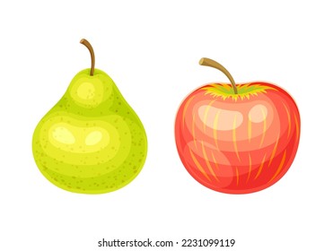 Whole Ripe Apple and Pear Pomaceous Fruit as Organic Garden Crop Vector Set