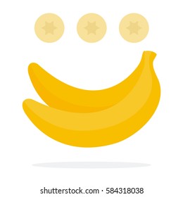 Whole ripe bananas and banana slices vector flat material design isolated on white