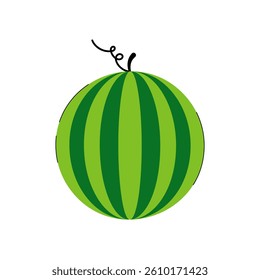 Whole ripe watermelon. Fresh crunchy sweet and healthy green big berry.  Flat vector illustration isolated on white background