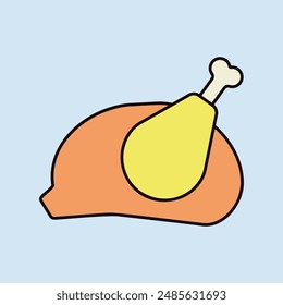 Whole roast chicken vector flat icon food meat. Barbecue and bbq grill sign. Graph symbol for cooking web site and apps design, logo, app, UI