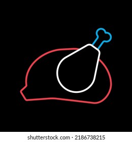 Vector de pollo asado entero aislado en carne de alimento de fondo negro. Pancarta de barbacoa y parrilla. Símbolo gráfico para cocinar diseño de sitio web y aplicaciones, logotipo, aplicación, interfaz de usuario