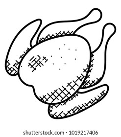 
Whole roasted chicken, fried poultry doodle icon
