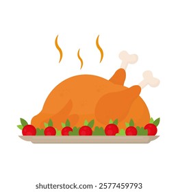 Whole roasted chicken vector served on a beautiful plate and plating	