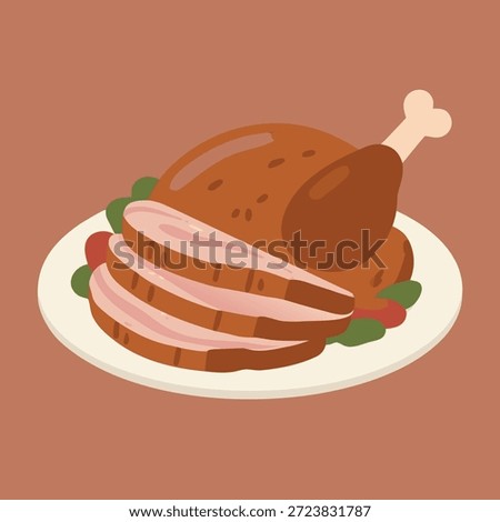 A whole roasted turkey, sliced and served on a white platter with garnishes, ready for a festive meal.