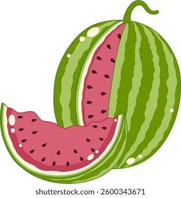 Whole Round and Slices of Watermelon. Cute and Simple Style.