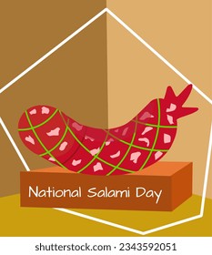 whole salami on brown table, National Salami Day on September 7