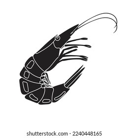 Whole shrimp icon. Silhouette illustration of shrimp or prawn, for asian cuisine seafood