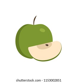 Whole and slice green apples icon in flat design.
