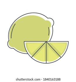 whole and slice lemon fruit citrus nature line and fill vector illustration
