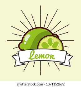 whole and slice lemon fruit organic vitamins emblem 