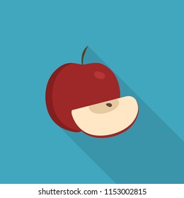 Whole and slice red apples icon in flat long shadow design.