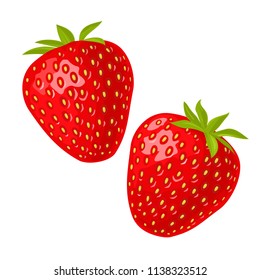 Whole and slice strawberry. Vector color flat illustration for menu, poster. Isolated on white background