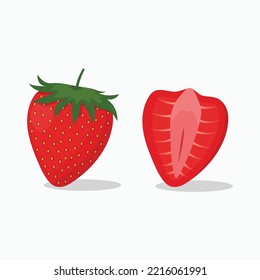 Whole and slice of strawberry vector illustration. Fresh fruit