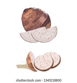 Whole and slice  of taro root