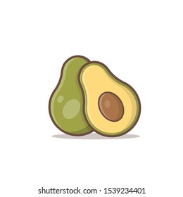 whole and sliced avocado vector illustration in isolated white.