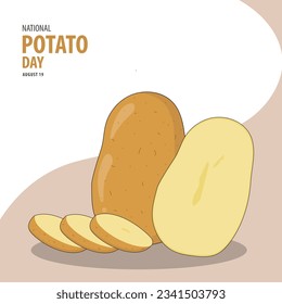 Whole and sliced ​​potatoes with bold text isolated on abstract background vector illustration for commemorate and celebrate National Potato Day on august 19.