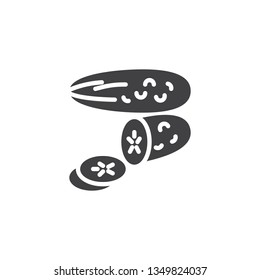 Whole and sliced cucumber vector icon. filled flat sign for mobile concept and web design. Chopped cucumbers glyph icon. Healthy food symbol, logo illustration. Pixel perfect vector graphics