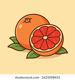 Whole and sliced grapefruit in bright cartoon style. Perfect for food design, healthy snacks, packaging, and summer themes.
