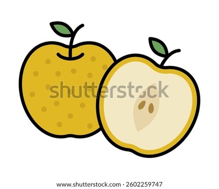 Whole and sliced japanese pear icon. Vector. 