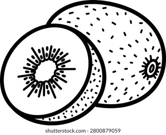 Whole and Sliced Kiwi Fruit Icon Line Art Doodle Illustration
