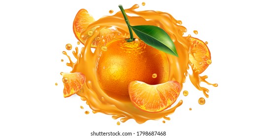 Whole and sliced mandarins in a juice splash.