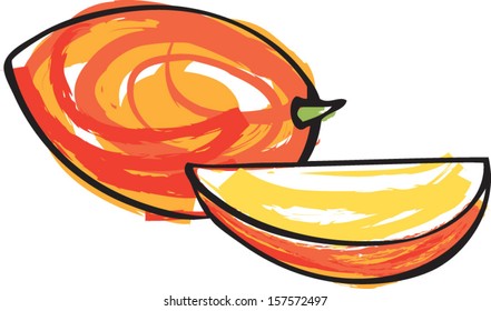 Whole & sliced Mango illustration vector
