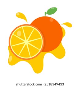 ganz und in Scheiben geschnittene ​​Orangen. Orangensaft. Getränke und Speisen mit Orangengeschmack. Vektorgrafik. flacher Stil. Fruchtthema.