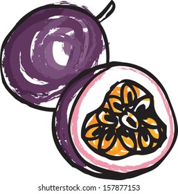 Whole and sliced passion fruit vector illustration